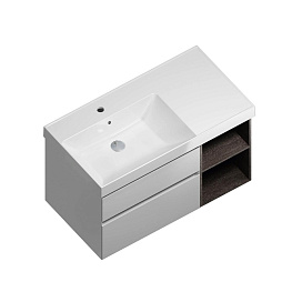 Тумба CUBO 90 см левая 2 ящика + отк полка, белый глян+метс. CU.90lh\WHT